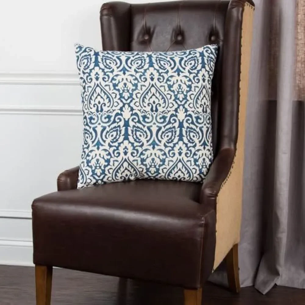 1 Decorative Damask Pillow Navy Blue 22”x22”